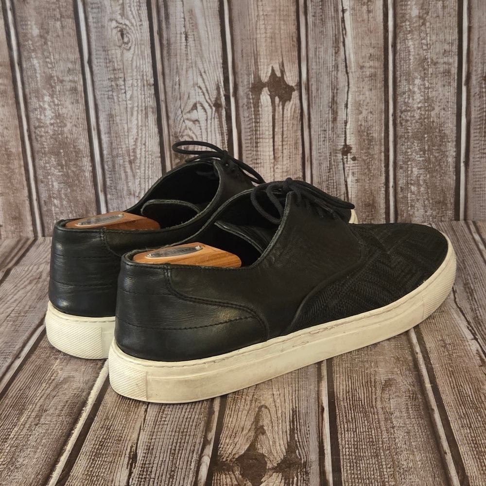 Sz 45 / 12 Mens Filling Pieces Low Top Black Leather Woven Sneakers Shoes - Picture 4 of 9